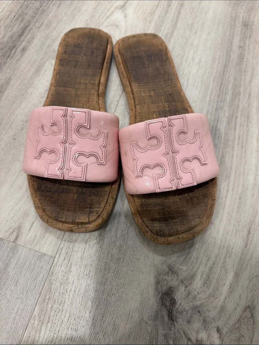 TORY BURCH DOUBLE T SPORT Pink Slide Sandals for Women SIZE 8.5